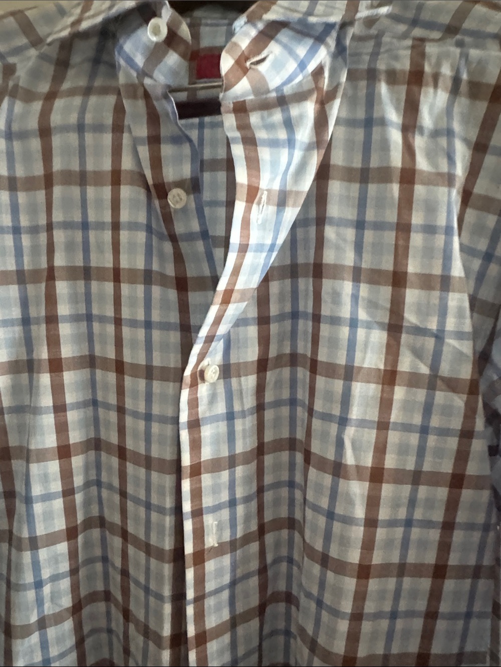 Isaia Brown and Light Blue Plaid Button-Down Shirt